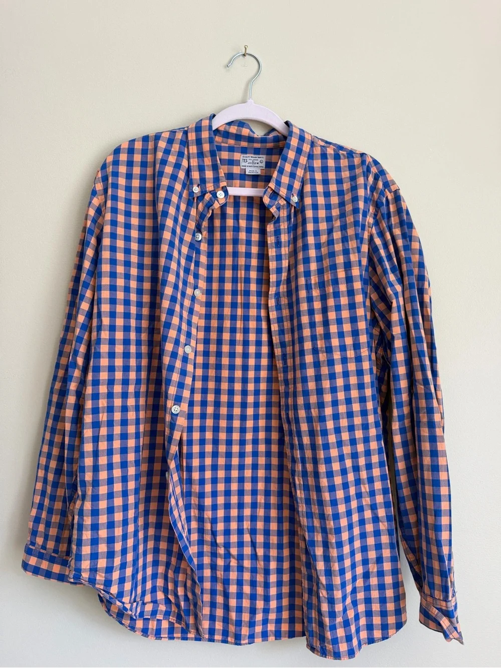 J. Crew Men's Gingham Button-Down Shirt in Blue and Orange